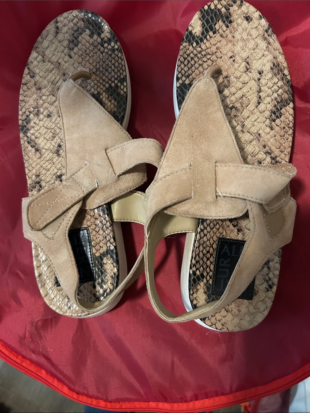 Suede Tan Snake-Print Women’s Sandals